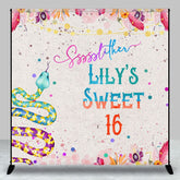 Aperturee - Aperturee Colorful Snake Floral Sweet 16 Custom Name Backdrop